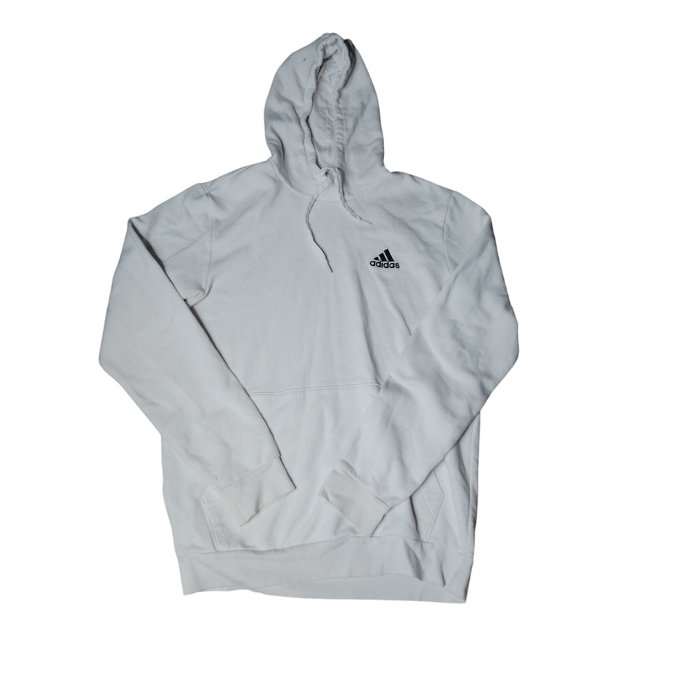 Adidas Mens Essentials Fleece Hoodie White Pullover Logo Sweatshirt Size M